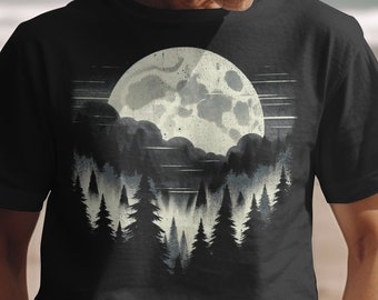 Moonlit Forest Graphic Tee: Mystical Night Scene Shirt