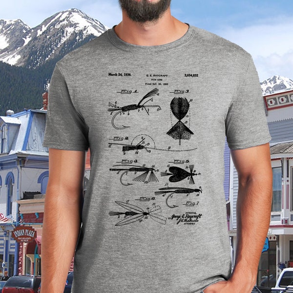 Geek Fishing tee | retro patent fly fishing shirt | Nerd fishing man shirt | Fly pattern | Gift for fishing Dad | Nerdy boyfriend | Fly fish