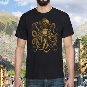 Vintage Octopus Tshirt Retro Handzeichnung, Octopus Tshirts, erkunden Tshirt, Abenteuer Tshirt, Achtsamkeit Geschenk nautische Shirt Outdoor Shirt