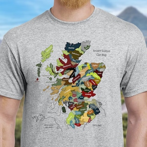 T-shirts graphiques | Carte des anciens noms des territoires des clans d'Écosse | Écosse | Inspiré de l'Étranger | Maisons de clans | Vêtements esthétiques | Écossais