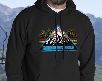 Retro mountain hoodie | find your free | skiing pullover | 1970s design | gift for snowboarder | cozy boyfriend hoodie | camping sweatshirt