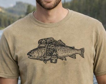 Trout Fishing Shirt in Sketch-Style - Comfort Colors Tee for Adventure-Loving Fishermen