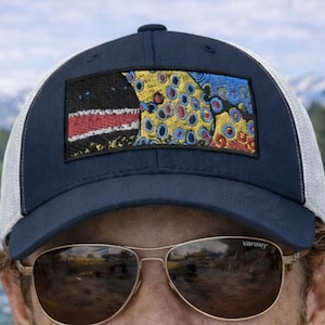 Trout Fishing Trucker Hat Embroidered Trout Skin Patch Angler Cap Outdoor Fisherman Gift Breathable Mesh Snapback River Style