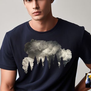 Pine Tree Tshirt Berg Silhouette Shirt Pine Tree Shirt Lager im freien Natur Camper T-Shirt Zelt Wald Camper Natur-Liebhaber-Shirt männlich