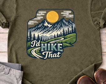 I'd Hike That, Retro Drawing-style Mountain Tee in comfort colors
