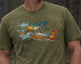 Modern Art Brook Trout Shirt - Colorful Cubist Fishing Tee on Comfort Colors