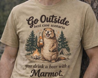 Funny hiking marmot beer shirt premium heavyweight super soft graphic tee high end outdoor camping t-shirt gift for hikers & beer lovers