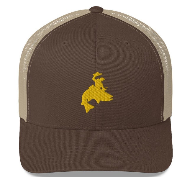 Wyoming Cowboy trucker cap | Bucking Trout Rider | Snapback fisherman gift | Wyoming Dad gift | Fisherman hat | Hunters Cap | Fly Fish