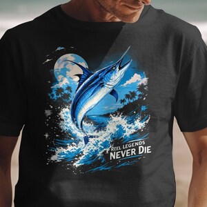Marlin Fishing T-Shirt, Ocean Fish Graphic Tee, Coastal Fishing Gift, Angler Ocean Lover Shirt, Nautical Fish Design Top Man gifts unique