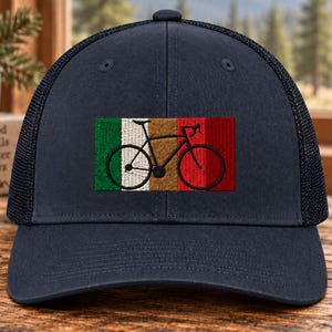 Retro Cycling Patch Trucker Hat, Striped Bicycle, Road Bike Rider Gift, Vintage Mesh Cap