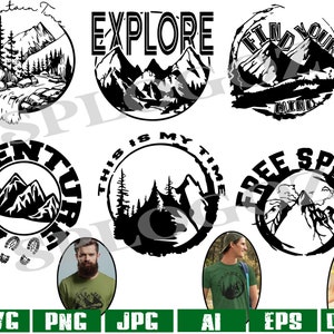 山の svg バンドル手描き、探検 svg、幾何学的な山の svg、キャンプ アウトドア アドベンチャー svg、風景 svg、冒険 svg、時間 svg