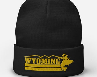 Wyoming Beanie: Embroidered Cowboy Trout Fishing Hat