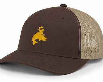 Wyoming trucker snapback style fly fishing trout state pride fisherman hat gift Classic Vintage cowboy design