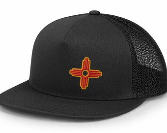 New Mexico Zia Symbol Hat Flat Bill Snapback Trucker Cap Southwest Style Hat NM Pride Gift Desert Hiking Outdoor Hat