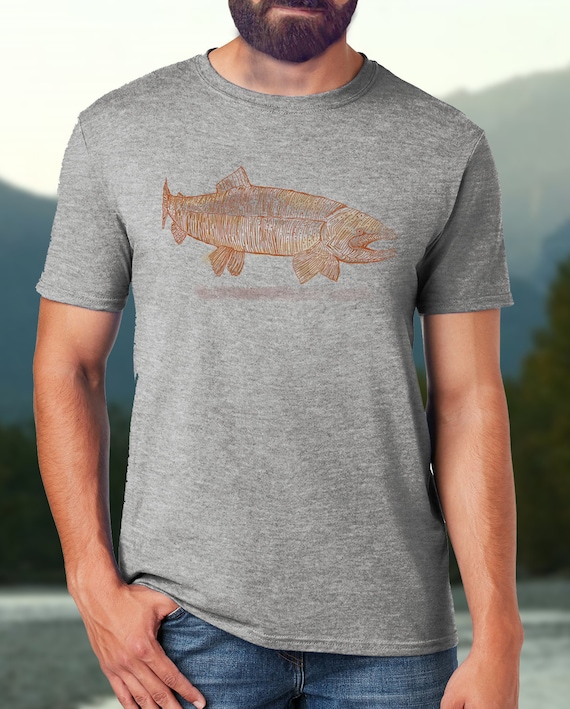 Retro Trout Line Drawing T-shirt Fly Fishing Tshirt Men Fishing