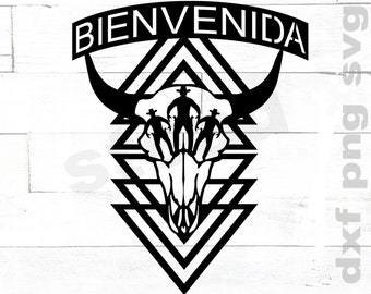 Bem-vindo, placa de boas-vindas dxf cowskull svg cowskull png arquivo dxf de cowboy para laser arquivo dxf para plasma rodeio svg decoração de rancho arquivo svg country
