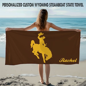 Wyoming personalized big beach towel Custom Name Wyoming towel Personalized towel Personalized beach towel Wyoming steamboat towel