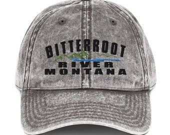 Embroidered Montana Bitterroot River Hat •Vintage Washed Dad Cap • Gift for Hikers and Fishermen