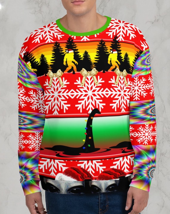 Ugly Christmas Sweater Men Funny Ugly Christmas Sweater Bigfoot Believers Ugly Christmas Sweater Lochness Monster Etsy Canada