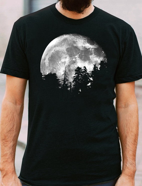 Moonrise Over Mountain and Pine Trees Tee Moon and Trees - Etsy