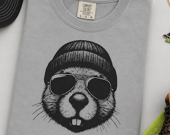 Camiseta retro de castor, camiseta con estampado divertido de castor, colores vintage cómodos para amantes de la naturaleza.
