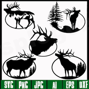 Elk head svg cut file for Cricut hunting decal wildlife silhouette digital download antlers clipart outdoor adventure design png dxf