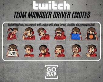 Team Manager Emotes Pack: Racing Twitch, YouTube, Discord (12 Emotes) (Digital Download)