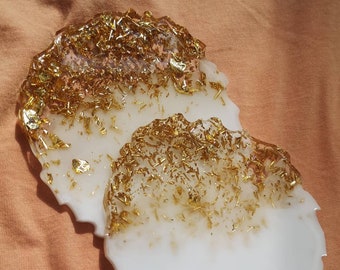 White and Gold Flake Resin Coasters