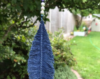 Feather necklace made from upcycled denim, present for her