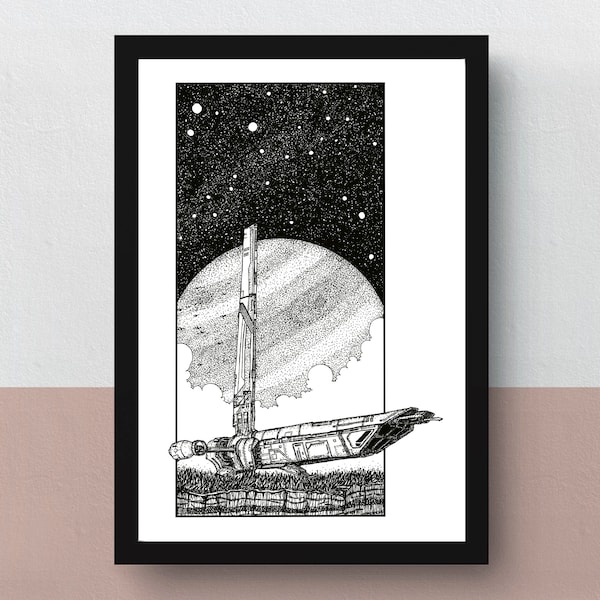 The Stinger Mantis | A5 or A4 print | A3 poster | imaginative artwork | illustration of the iconic spaceship from the Jedi videogames