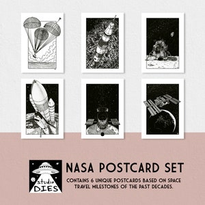 Ensemble de cartes postales de la NASA | Cartes A6 | Saturne V | Atterrisseur lunaire | Navette spatiale Discovery | Télescope spatial Hubble | ISS | Voyage dans l'espace