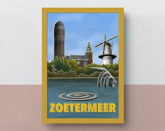 Zoetermeer vintage travel poster| A5 of A4 print | original design | souvenir | Netherlands | Sweet Lake City | Dutch New Town