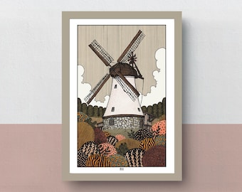 The Mill | A5 or A4 print | A3 poster | original illustration of an authentic European mill