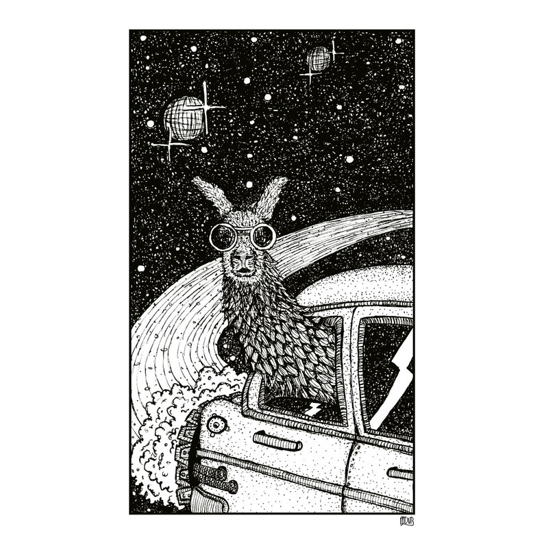 Galactic Llama A5 print imaginative artwork original illustration of an enthusiastic llama traveling through interstellar space image 3