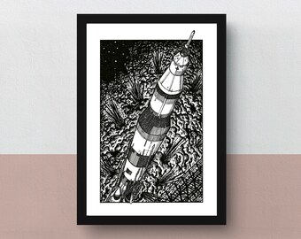 Saturn V | A5 or A4 print | imaginative artwork | original illustration of the NASA rocket that brought the first humans to the moon