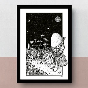 Chert | A5-, A4-, A3-tryck | fantasifullt konstverk | originalillustration av den charmige astronomen och hans trummor i Outer Wilds