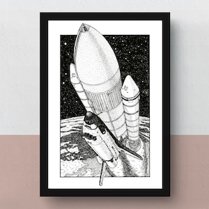 Space Shuttle Entdeckung | A5- oder A4-Druck | A3-Plakat | Kunstwerk | Originalillustration des ersten wiederverwendbaren Raumschiffs