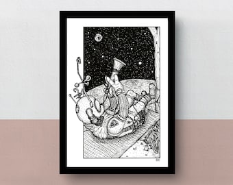 Gabbro | A5, A4 or A3 poster | imaginative artwork | original illustration of the most amazing banjo player in the videogame Outer Wilds