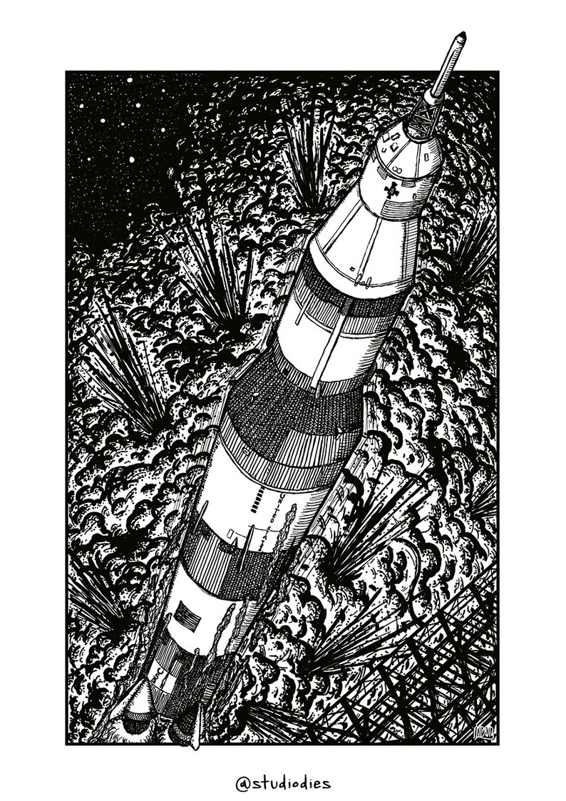 Saturn V | A5 or A4 Print | A3 Art Poster | Artwork | Original ...