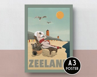 Vintage travel poster Zeeland | A3 poster | originally designed | souvenir | souvenir | Netherlands | Zeeland | Walcheren | poster | art