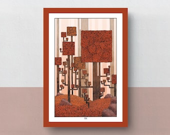 The Squared Forest | A5 or A4 print | A3 poster | imaginative illustration of an autumn landscape