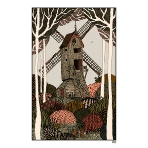 The Post Mill A4 double-sided print imaginative artwork original illustration of an authentic Dutch windmill image 6