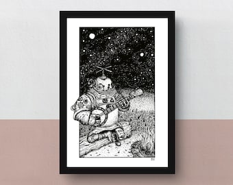 Riebeck | A5, A4 or A3 poster | imaginative artwork | original illustration of the most relaxed musician in the Outer Wilds solar system