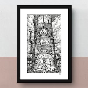 Frostpunk | Stampa A5 o A4 | Poster A3 | opera d'arte | illustrazione originale del generatore di calore che mantiene caldo un insediamento ghiacciato