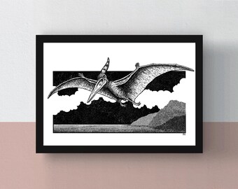 Pteranodon | A5 and A4 Print | A3 Poster | Detailed fineliner illustration of a Pteranodon | Paleontology | Dinosaur | Dino | Artwork