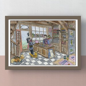 Poké Mart | Impresión A4 | obras de arte imaginativas | ilustración original de una tienda auténtica del universo Pokémon