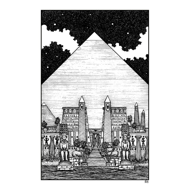 The Great Pyramid A5 or A4 print imaginative artwork original illustration of ancient Egypt and it's remarkable architecture image 2