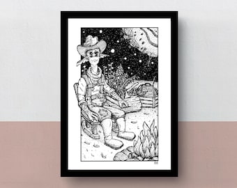 Esker | Impressão A5, A4, A3 | Arte criativa | Ilustração original do astronauta mais relaxado do videogame Outer Wilds