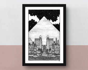 The Great Pyramid | A5 or A4 print | imaginative artwork | original illustration of ancient Egypt and it's remarkable architecture