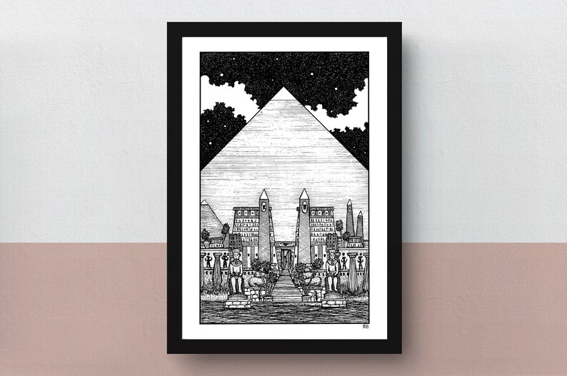 The Great Pyramid A5 or A4 print imaginative artwork original illustration of ancient Egypt and it's remarkable architecture image 1